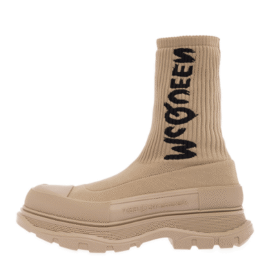 Ladies Alexander McQueen Beige Graffiti Knit Tread Slick Boot