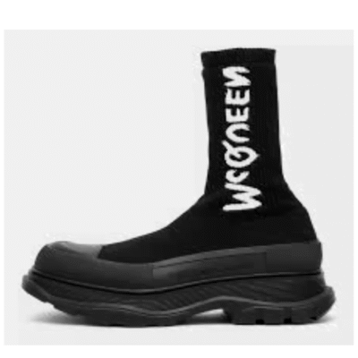 Ladies Alexander McQueen Black Graffiti Knit Tread Slick Boot