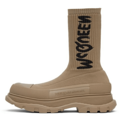 Ladies Alexander McQueen Brown Graffiti Knit Tread Slick Boot