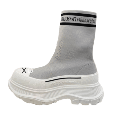 Ladies Alexander McQueen Gray Graffiti Knit Tread Slick Boot