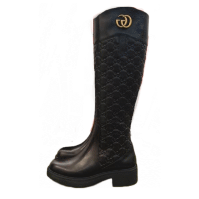 Ladies Gucci Black Leather GG Knee-high Boot