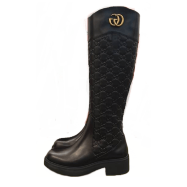 Ladies Gucci Black Leather GG Knee-high Boot