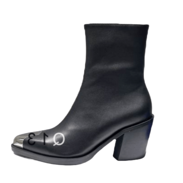 Ladies Alexander McQueen Black Leather Punk Metal-cap Boot