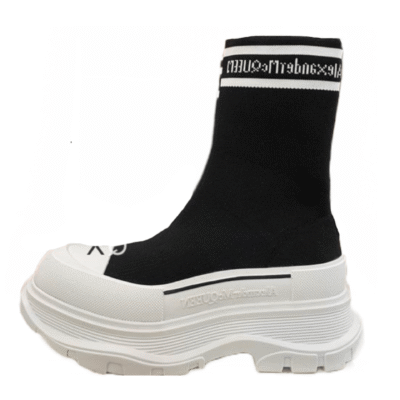 Ladies Alexander McQueen White Black Graffiti Knit Tread Slick Boot