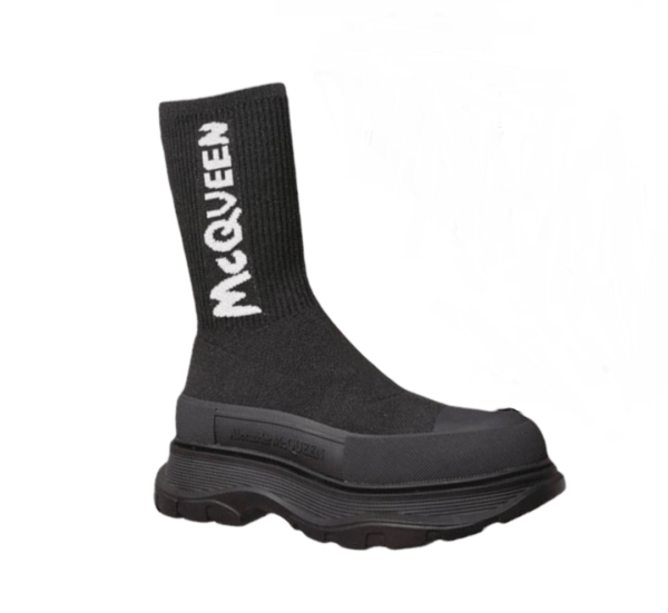 Ladies Alexander McQueen Black Graffiti Knit Tread Slick Boot