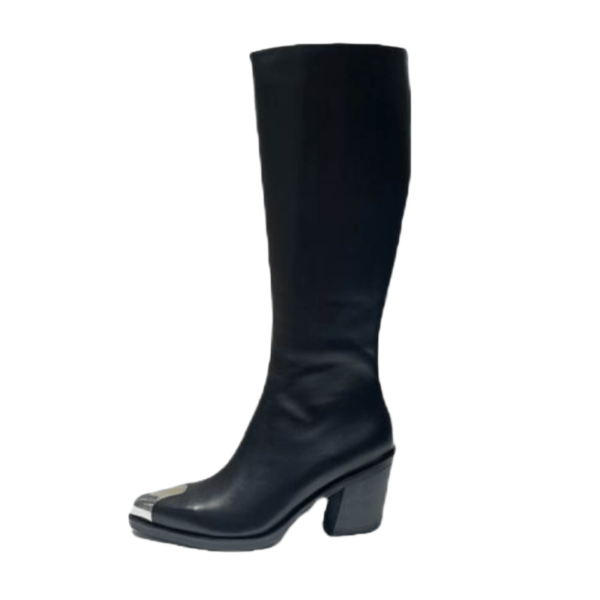 Ladies Alexander McQueen Black Leather Punk Knee-high Boot