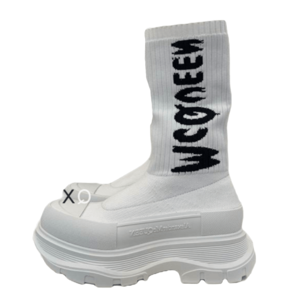 Ladies Alexander McQueen White Graffiti Knit Tread Slick Boot