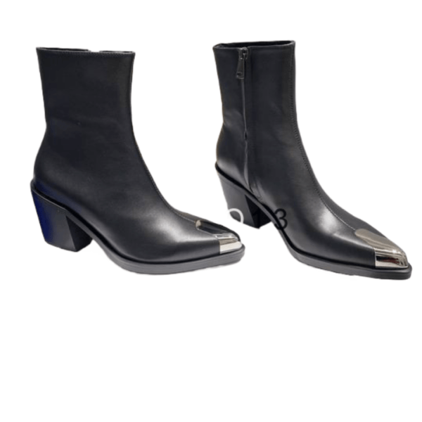 Ladies Alexander McQueen Black Leather Punk Metal-cap Boot