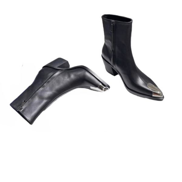 Ladies Alexander McQueen Black Leather Punk Metal-cap Boot