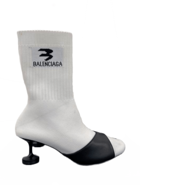 Ladies Balenciaga Black White Sock 90mm Bootie