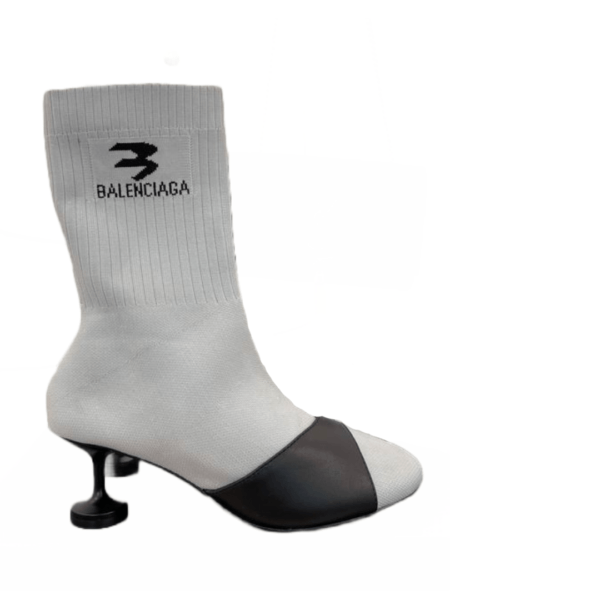 Ladies Balenciaga Dark White Black Sock 90mm Bootie