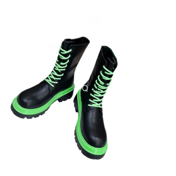 Ladies Bottega Veneta Black Lime Leather Lug Lace-Up Boot