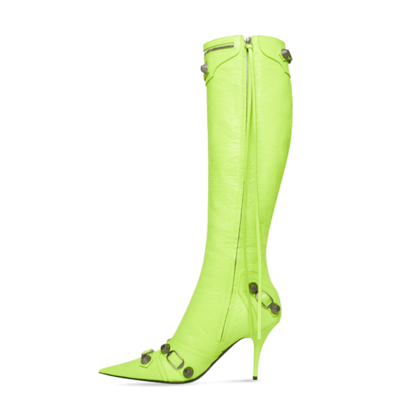 Ladies Balenciaga Cagole 90mm Lime Green Arena Lambskin Boot