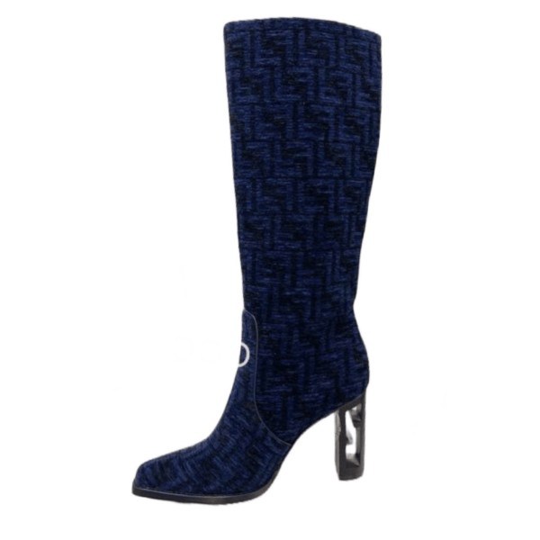 Ladies Fendi Blue High-heeled FF Chenille Boot