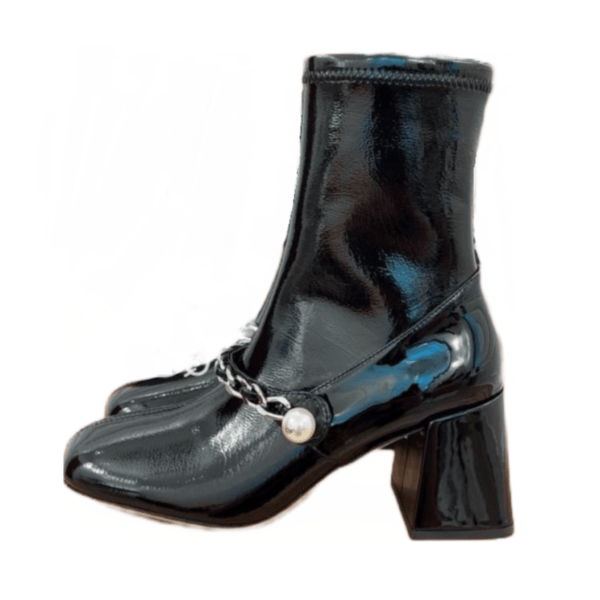 Ladies Miu Miu Black Patent Leather Stretch Technical Naplak Bootie