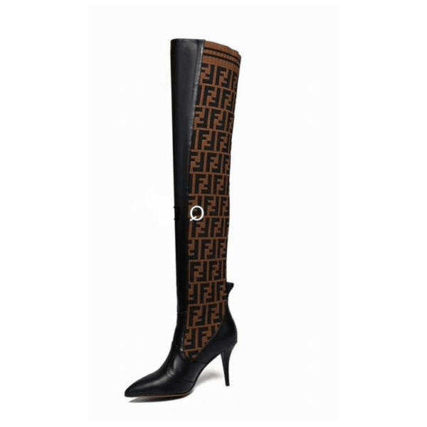 Ladies Fendi Brown Black Rockoko Heeled Thigh-high Boot