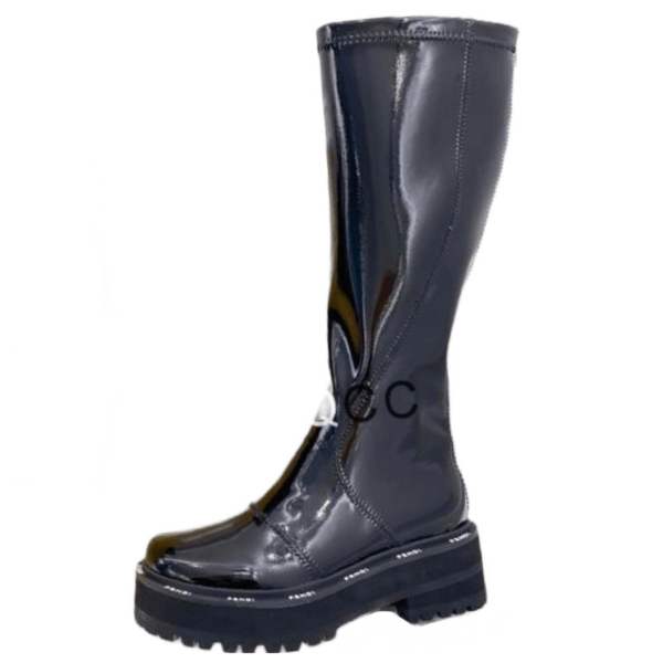 Ladies Fendi Inky Black Patent Leather Knee-high Boot