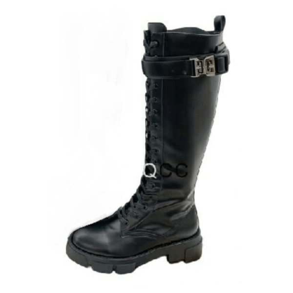 Ladies Givenchy Pure Black Leather Flatform Knee-High Boot