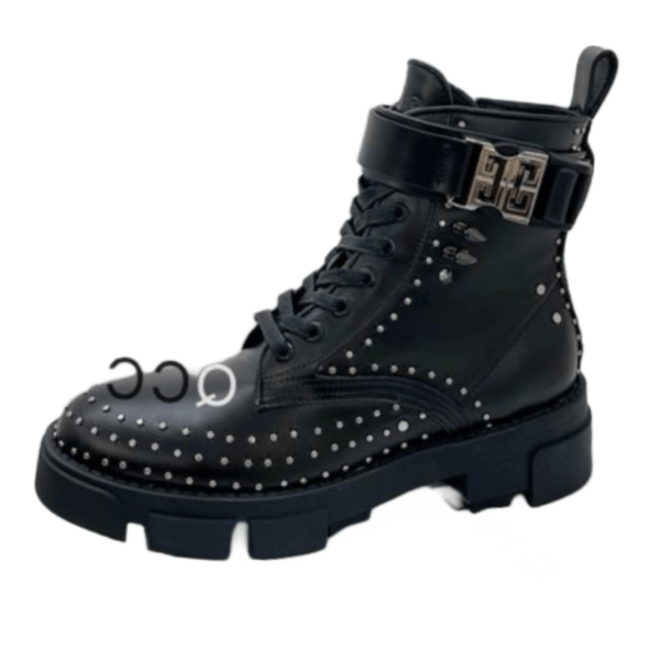 Ladies Givenchy Black Terra Boots in Leather with 4G Buckle with Studs