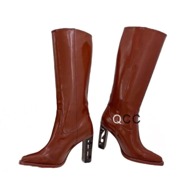 Ladies Fendi Maroon Leather Baguette High-heeled Boot