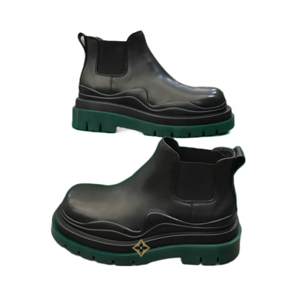 Bottega Veneta Green Black Leather Puddle Boot (Unisex)