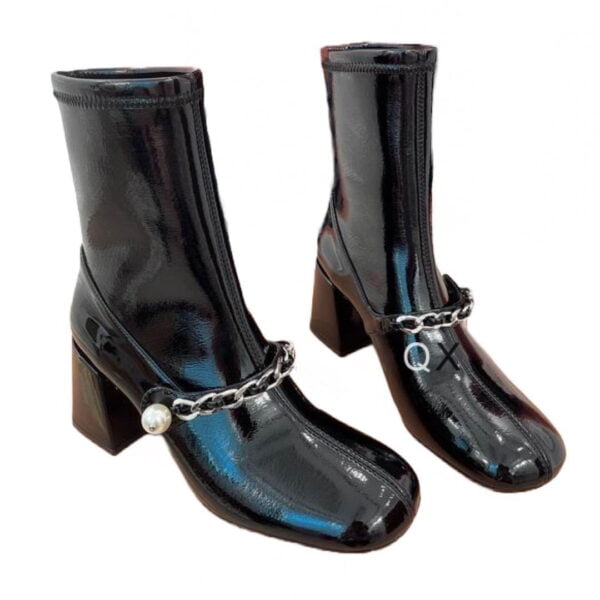 Ladies Miu Miu Black Patent Leather Stretch Technical Naplak Bootie