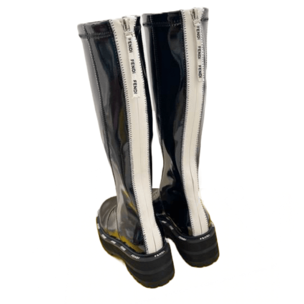 Ladies Fendi Inky Black Patent Leather Knee-high Boot