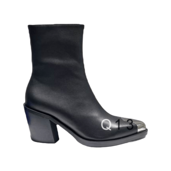 Ladies Alexander McQueen Black Leather Punk Metal-cap Boot