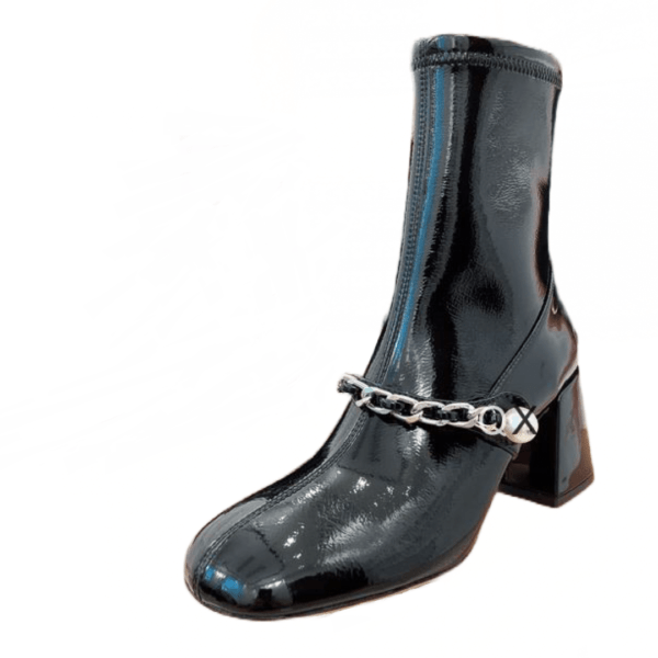 Ladies Miu Miu Black Patent Leather Stretch Technical Naplak Bootie