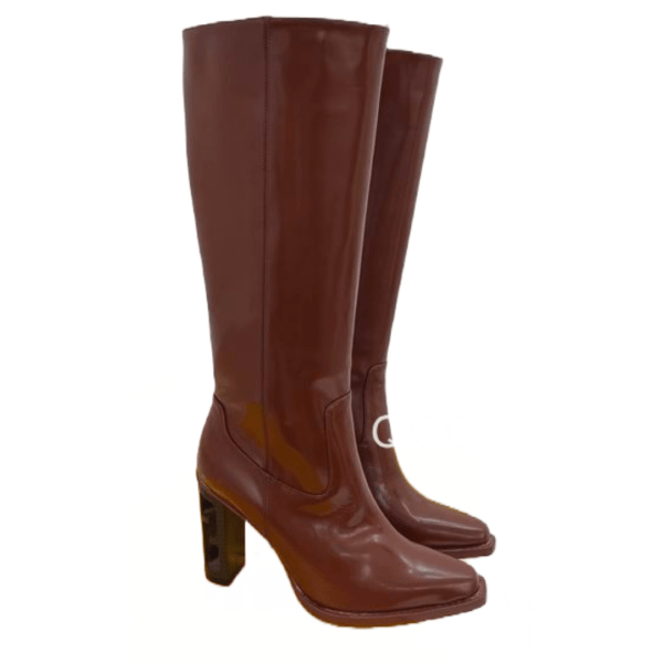 Ladies Fendi Maroon Leather Baguette High-heeled Boot