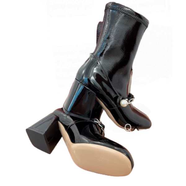 Ladies Miu Miu Black Patent Leather Stretch Technical Naplak Bootie