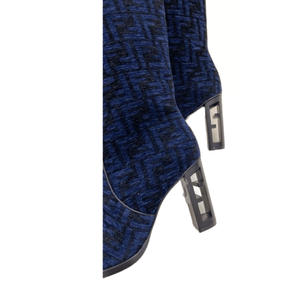 Ladies Fendi Blue High-heeled FF Chenille Boot