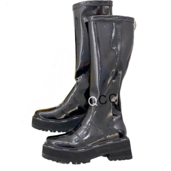 Ladies Fendi Inky Black Patent Leather Knee-high Boot