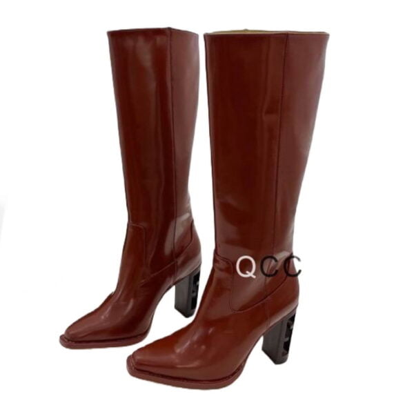 Ladies Fendi Maroon Leather Baguette High-heeled Boot