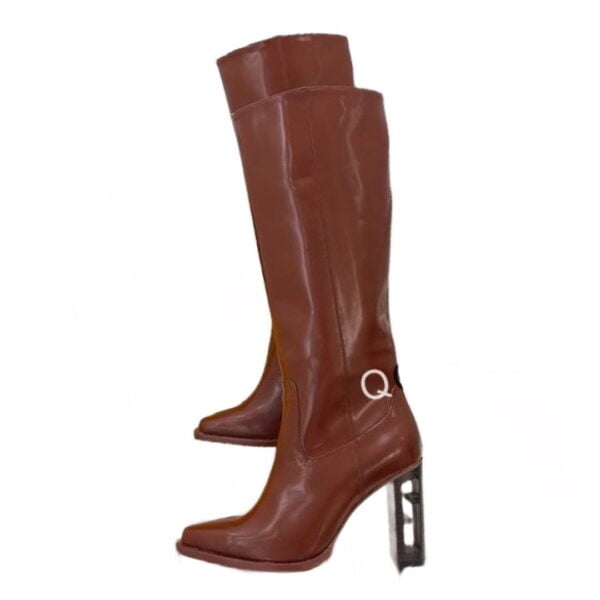 Ladies Fendi Maroon Leather Baguette High-heeled Boot