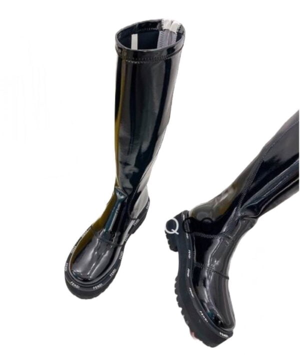 Ladies Fendi Inky Black Patent Leather Knee-high Boot