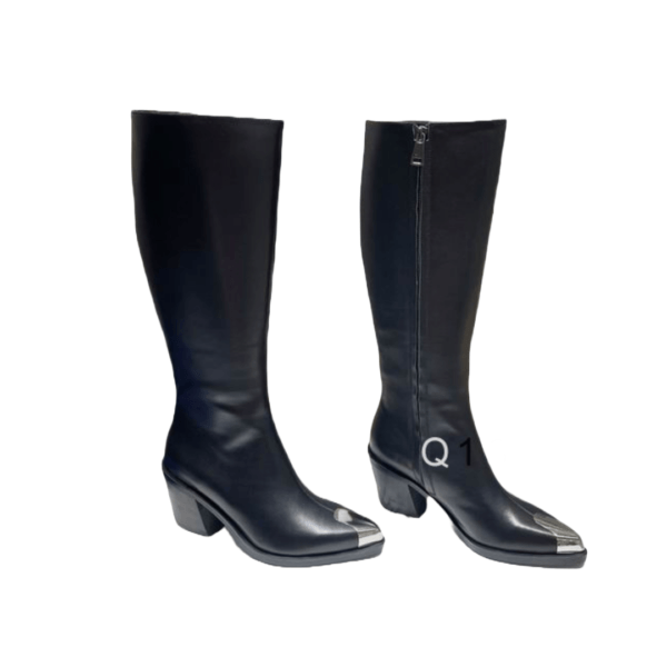 Ladies Alexander McQueen Black Leather Punk Knee-high Boot