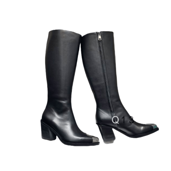 Ladies Alexander McQueen Black Leather Punk Knee-high Boot