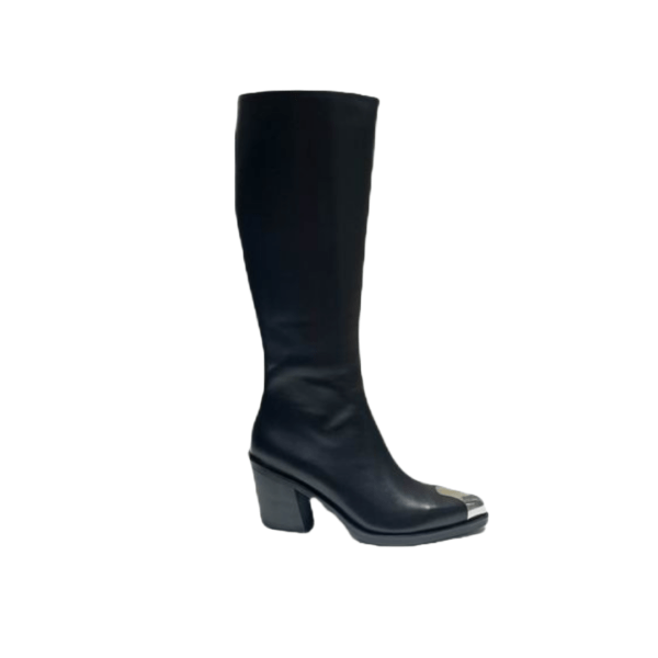 Ladies Alexander McQueen Black Leather Punk Knee-high Boot