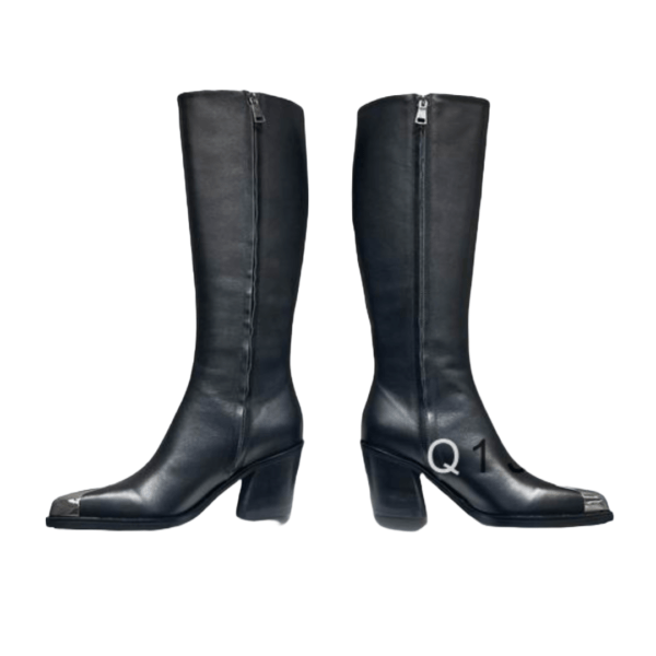 Ladies Alexander McQueen Black Leather Punk Knee-high Boot