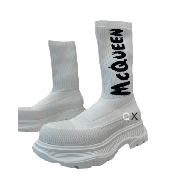 Ladies Alexander McQueen White Graffiti Knit Tread Slick Boot