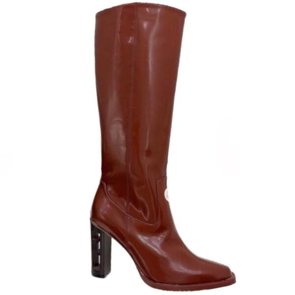 Ladies Fendi Maroon Leather Baguette High-heeled Boot