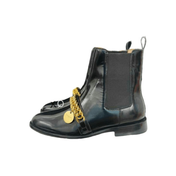 Ladies Givenchy Black Leather Gold Chain Detailed Chelsea Boot