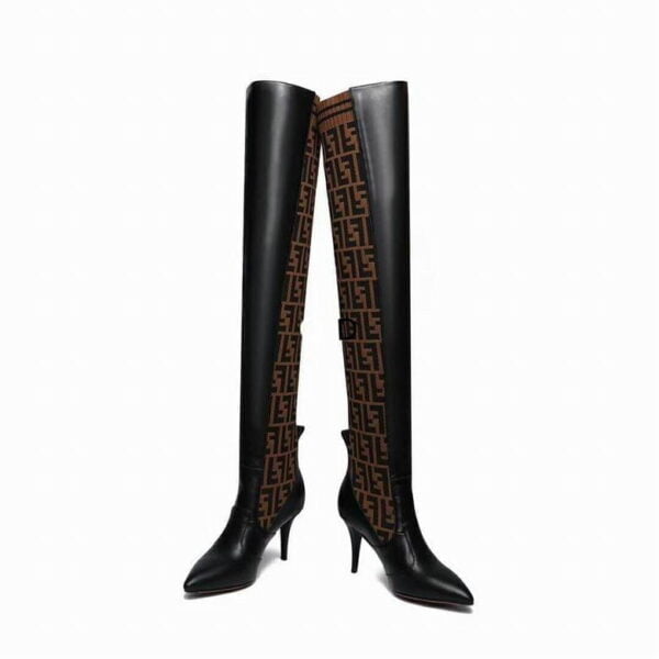 Ladies Fendi Brown Black Rockoko Heeled Thigh-high Boot