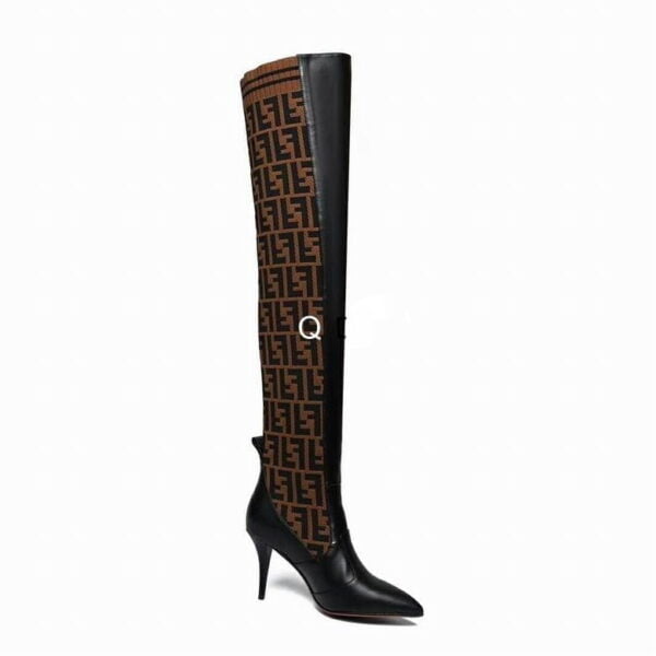 Ladies Fendi Brown Black Rockoko Heeled Thigh-high Boot