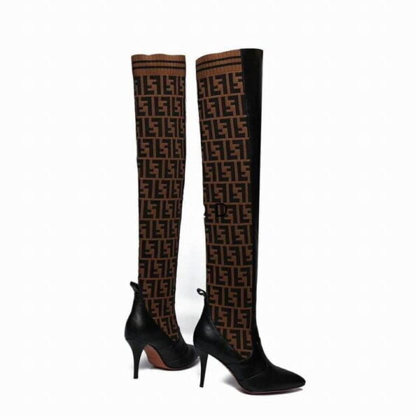 Ladies Fendi Brown Black Rockoko Heeled Thigh-high Boot