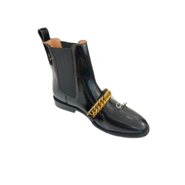 Ladies Givenchy Black Leather Gold Chain Detailed Chelsea Boot