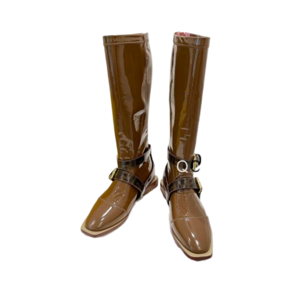 Ladies Fendi Brown Patent Leather Buckle Knee-high Boot