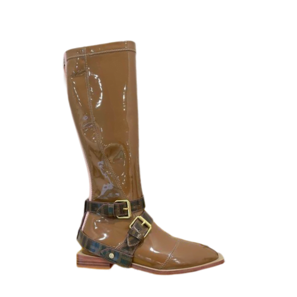 Ladies Fendi Brown Patent Leather Buckle Knee-high Boot