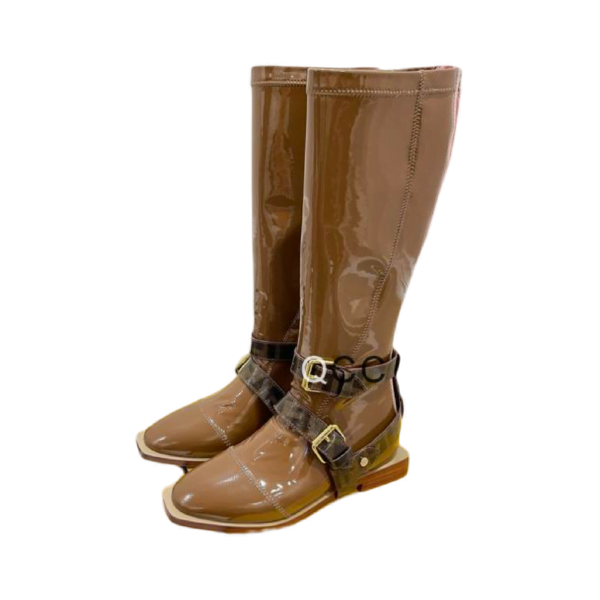 Ladies Fendi Brown Patent Leather Buckle Knee-high Boot